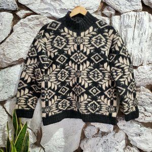 Ralph Lauren LRL Hand Knit Worsted Wool Mock Neck sweater Snowflake Nordic XL